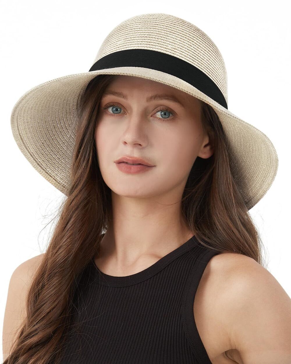 2138 Large Straw Hat for Big Heads,UV Protection Summer Hats with Bow,UPF
